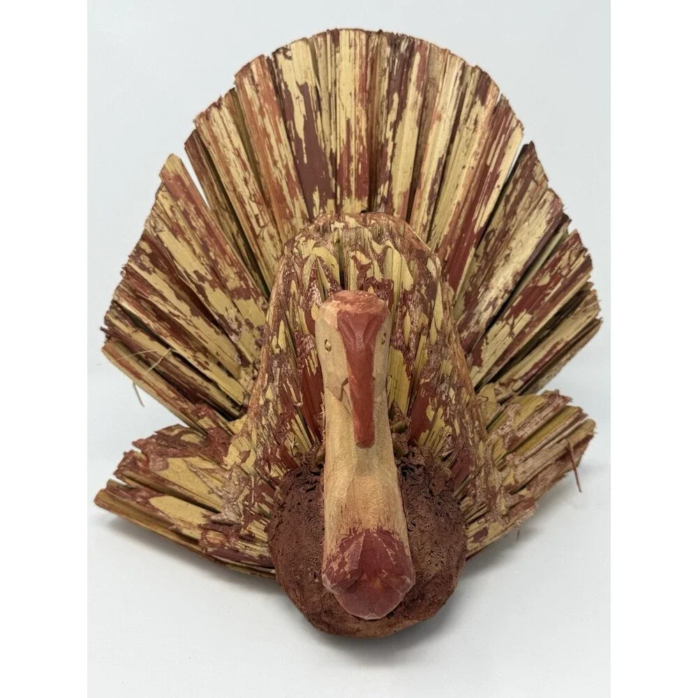 Turkey Tabletop Centerpiece Decor Decoration Made from Wood & Reed 13